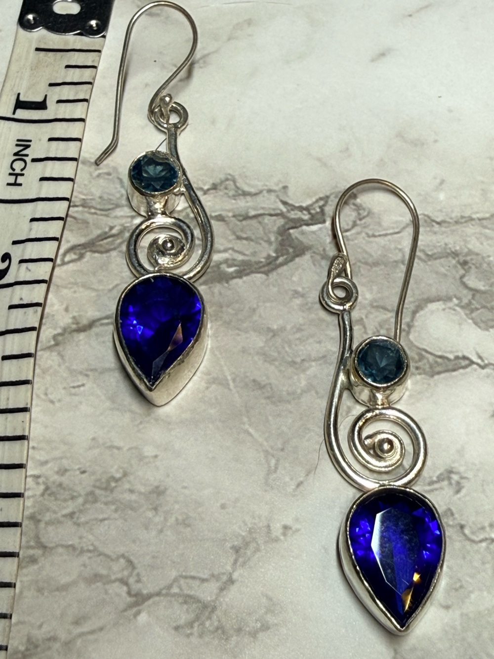 Sterling Silver Blue Topaz Teardrop Dangle Earrings
